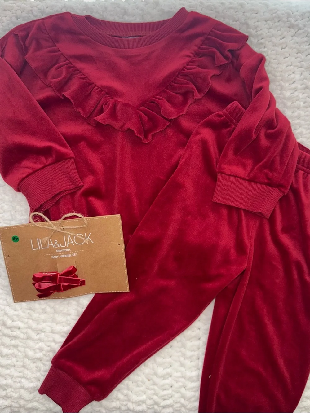 Girls' Red Velvet Ruffle  Set